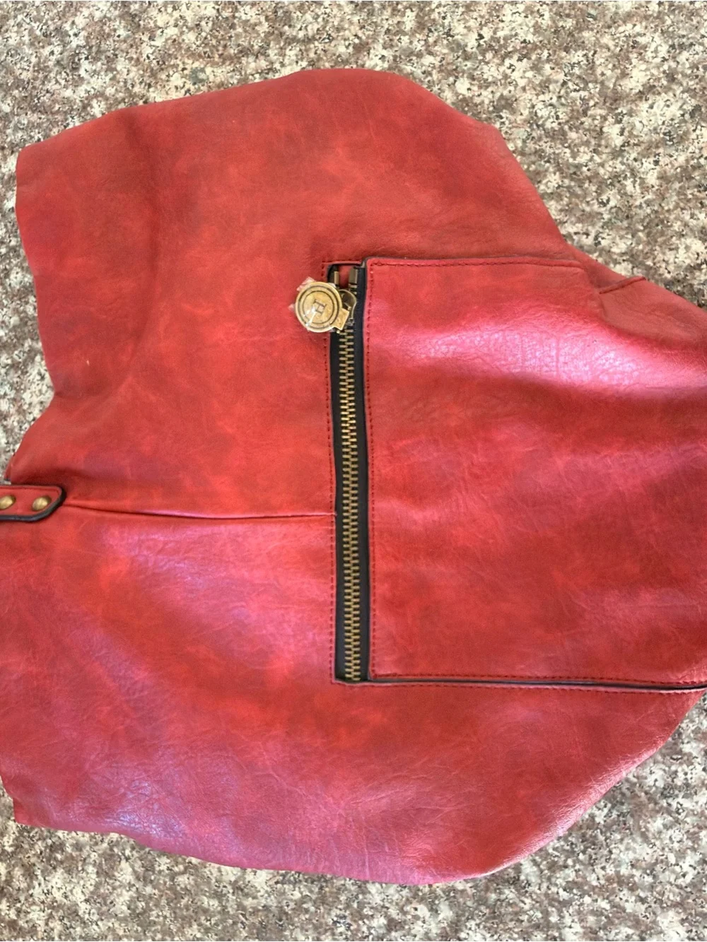 Hayden Red Faux Leather Hobo with Brass Accent